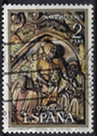 Darstellung der Geburt Christi (Nacimiento) nach einem mittelalterlichen Altarrelief der Kathedrale von Girona (Catedral de Gerona). – 2 Pta